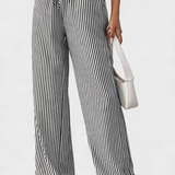 Sabrina Pantalons Droits Légers avec Taille Ajustable Rayé