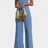 Ensemble Pilarica Plissé avec Top Asymétrique Halter et Pantalon Fluide