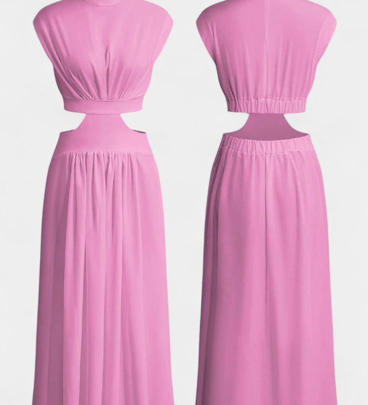 Jocelyn Ensemble Long Minimaliste avec Décolleté Haut et Fente Latérale