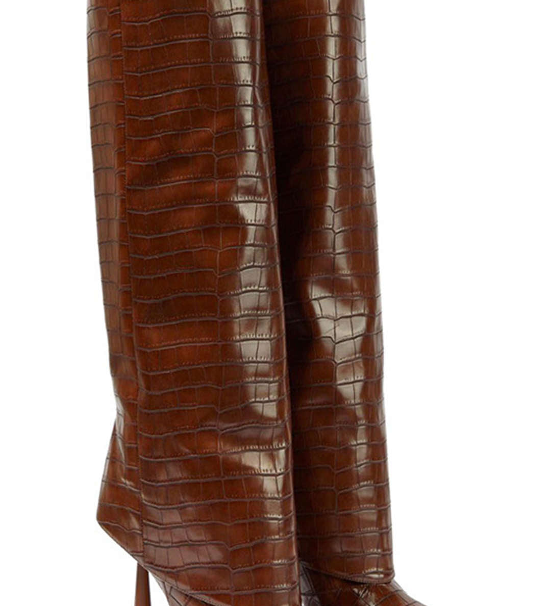 Bottes à Talons Hauts en Cuir Synthétique Crocodile avec Bout Aiguisé