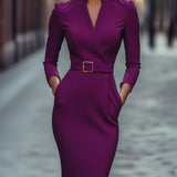 Lina – Robe noire élégante avec ceinture