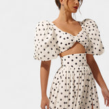 Ensemble Jupe et Haut à Pois Sherine avec Manches Bouffantes