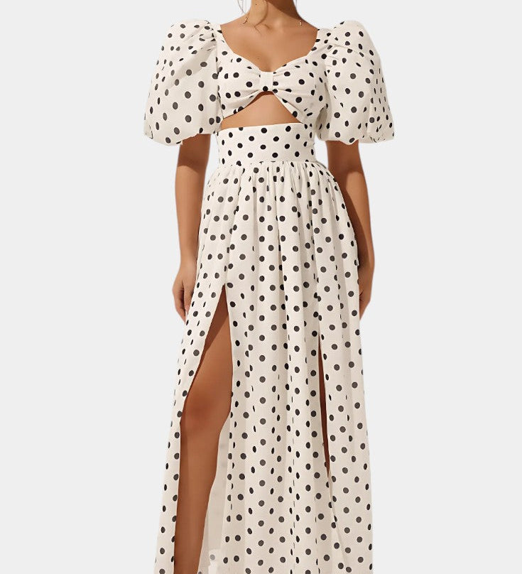 Ensemble Jupe et Haut à Pois Sherine avec Manches Bouffantes