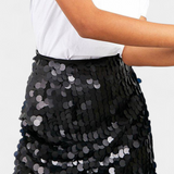 Jupe Mini Veena en Sequins Noir, Doré ou Argent