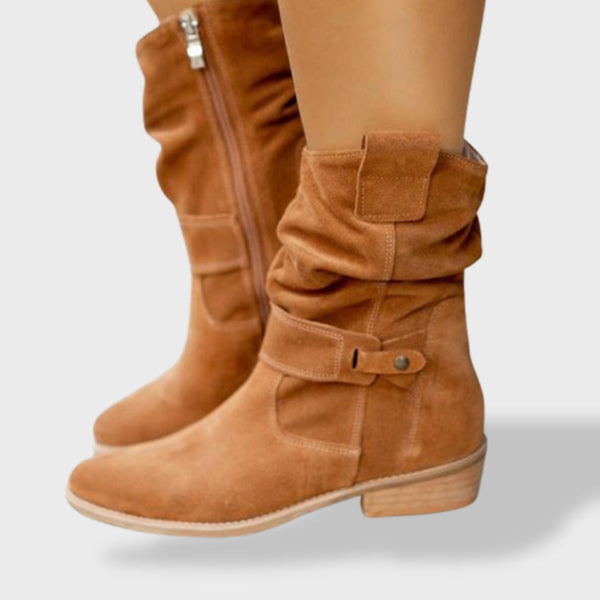 Lucía| Bottines en Daim à Bout Rond et Fermeture Éclair pour Femme