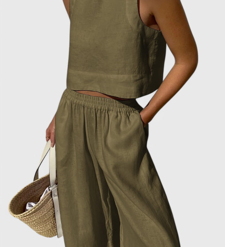 Avelina Ensemble Minimaliste en Coton et Lin Léger