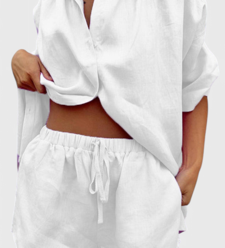 Ensemble Anika de Deux Pièces avec Chemise à Boutons et Shorts à Corde