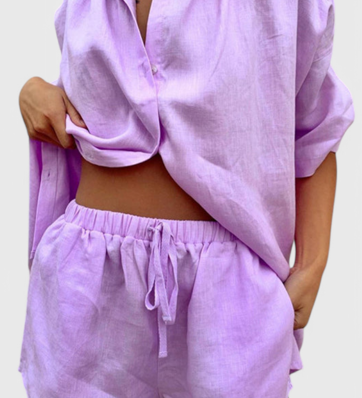 Ensemble Anika de Deux Pièces avec Chemise à Boutons et Shorts à Corde