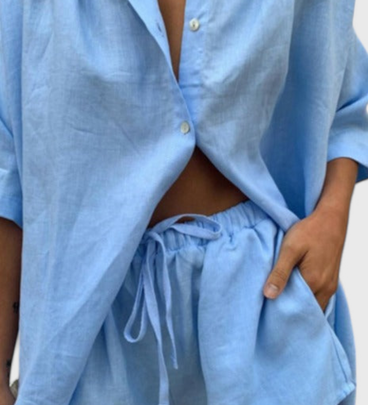 Ensemble Anika de Deux Pièces avec Chemise à Boutons et Shorts à Corde