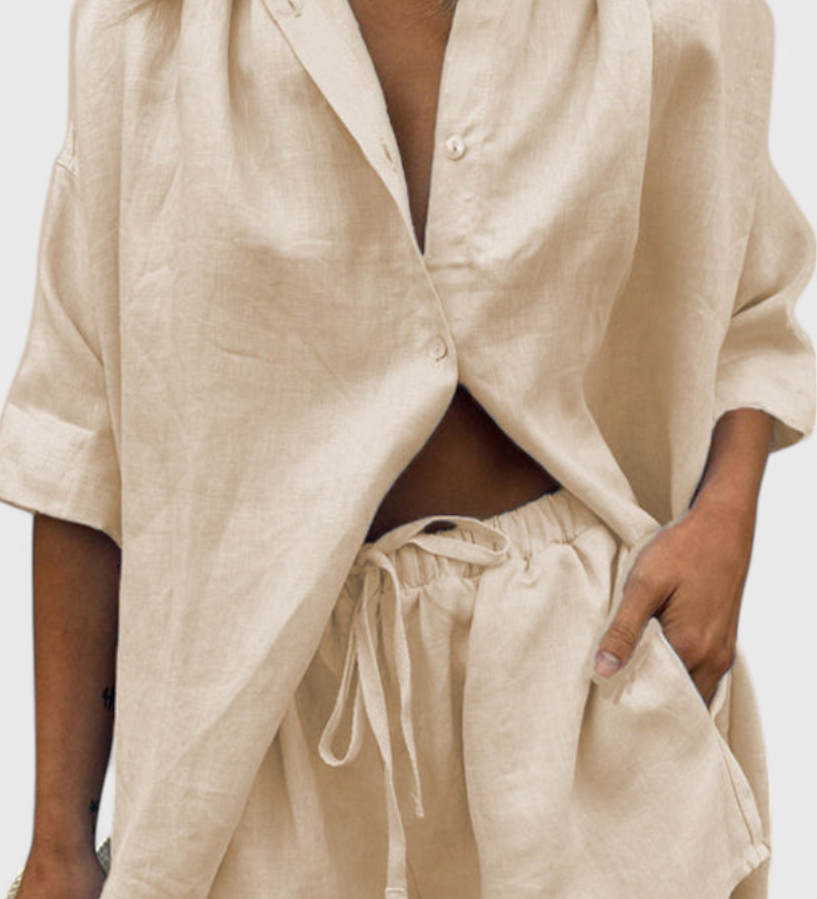Ensemble Anika de Deux Pièces avec Chemise à Boutons et Shorts à Corde