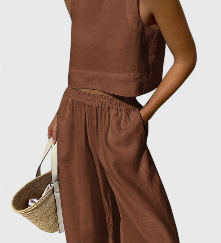 Avelina Ensemble Minimaliste en Coton et Lin Léger