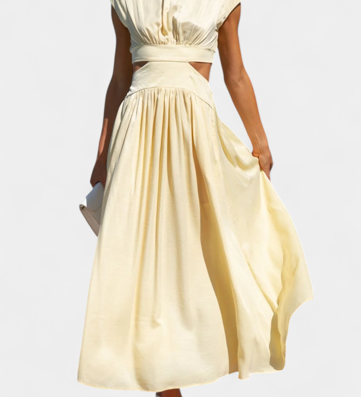 Jocelyn Ensemble Long Minimaliste avec Décolleté Haut et Fente Latérale