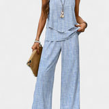 Ensemble Boho Élégant Martina Sans Manches avec Pantalon Droit Imprimé
