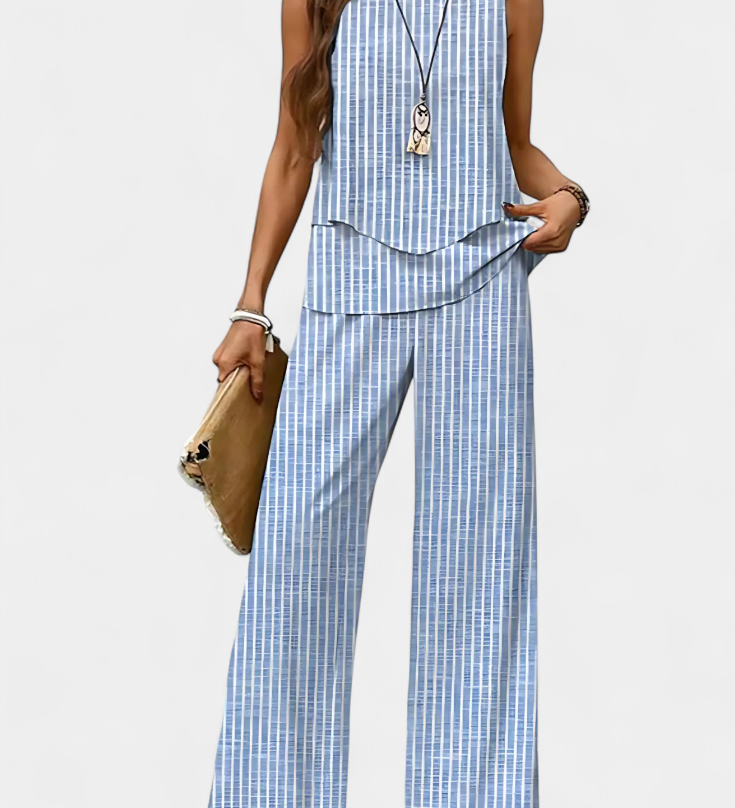 Ensemble Boho Élégant Martina Sans Manches avec Pantalon Droit Imprimé