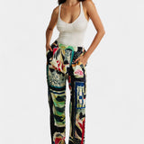 Pantalons Droits Taille Haute avec Imprimé Floral