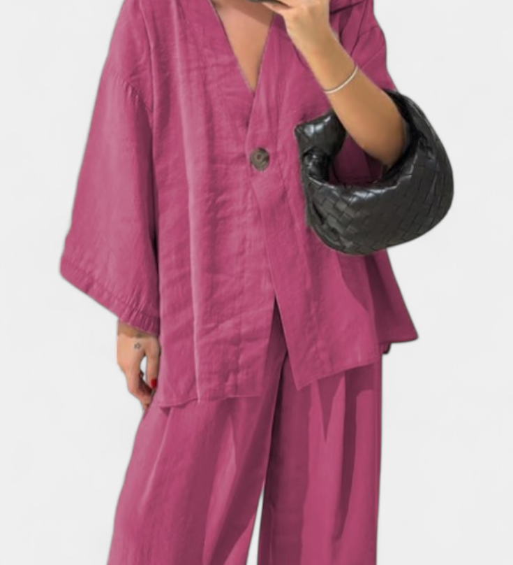 Eli Ensemble Oversize de Top à Col en V et Pantalon Droit