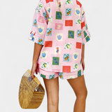Mariluz Ensemble Chemise et Shorts avec Imprimé Rose