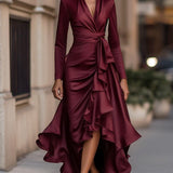 Luna - Robe longue en satin avec volants