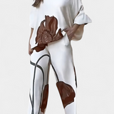 Sybella Ensemble Floral de Deux Pièces avec Épaule Découverte et Pantalon Droit