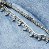 Jeans Evian Ripped Straight-Leg avec Rhinestones