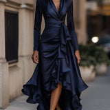 Luna - Robe longue en satin avec volants