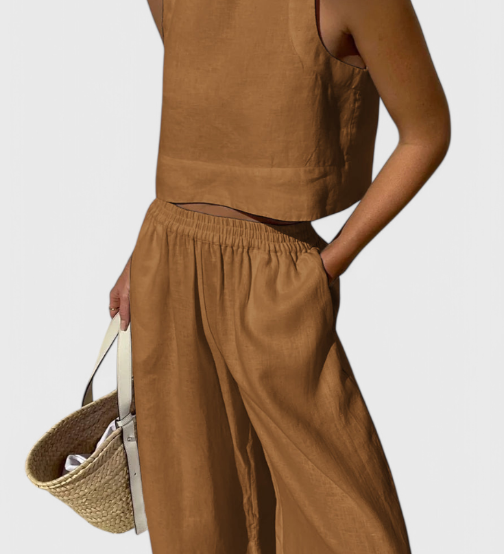 Avelina Ensemble Minimaliste en Coton et Lin Léger