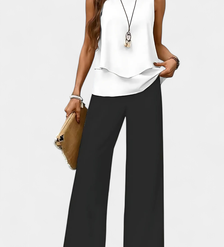 Ensemble Boho Élégant Martina Sans Manches avec Pantalon Droit Imprimé