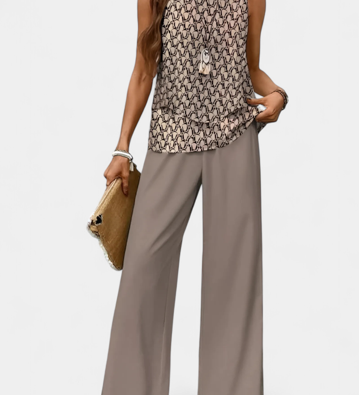 Ensemble Boho Élégant Martina Sans Manches avec Pantalon Droit Imprimé