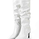 Bottes en Cuir Synthétique avec Plis et Pointe Aiguisée