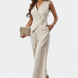 Heskia Ensemble de Gilet Sans Manches et Pantalons à Jambes Larges