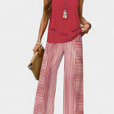 Ensemble Boho Élégant Martina Sans Manches avec Pantalon Droit Imprimé