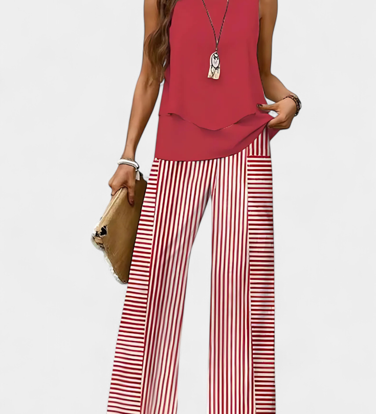 Ensemble Boho Élégant Martina Sans Manches avec Pantalon Droit Imprimé