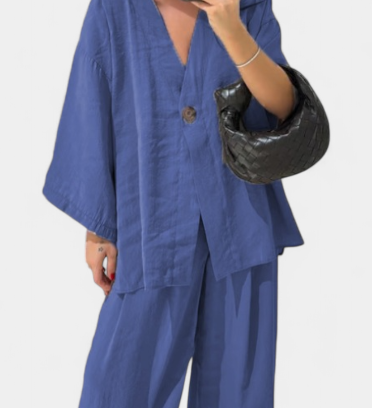 Eli Ensemble Oversize de Top à Col en V et Pantalon Droit