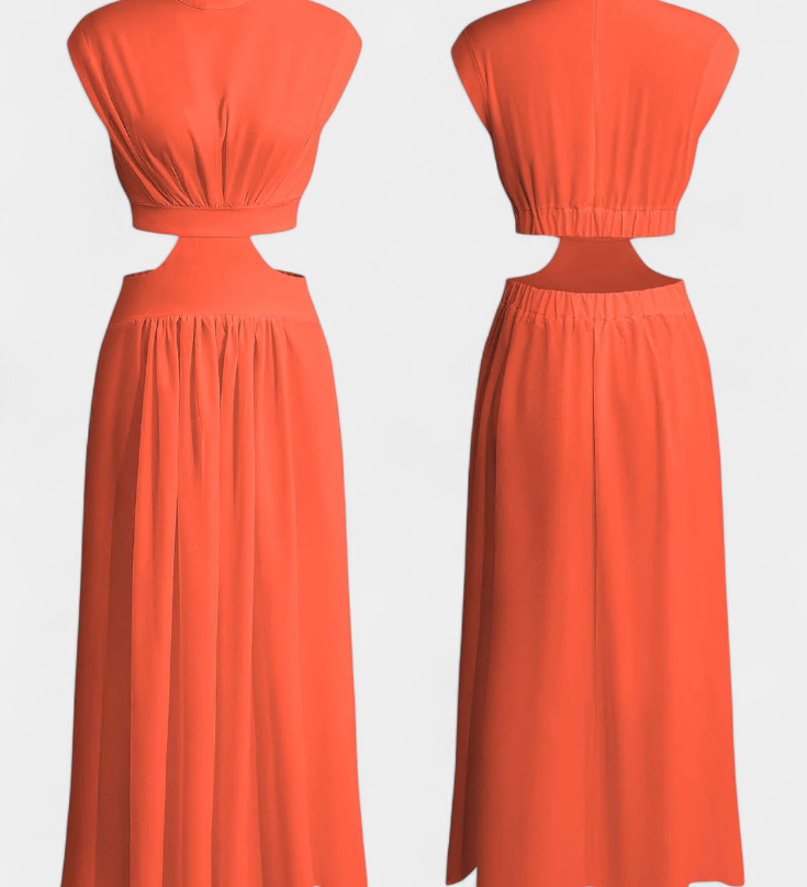 Jocelyn Ensemble Long Minimaliste avec Décolleté Haut et Fente Latérale