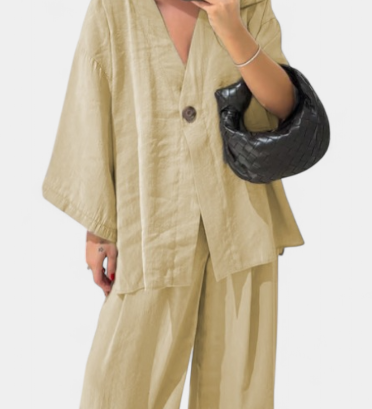 Eli Ensemble Oversize de Top à Col en V et Pantalon Droit