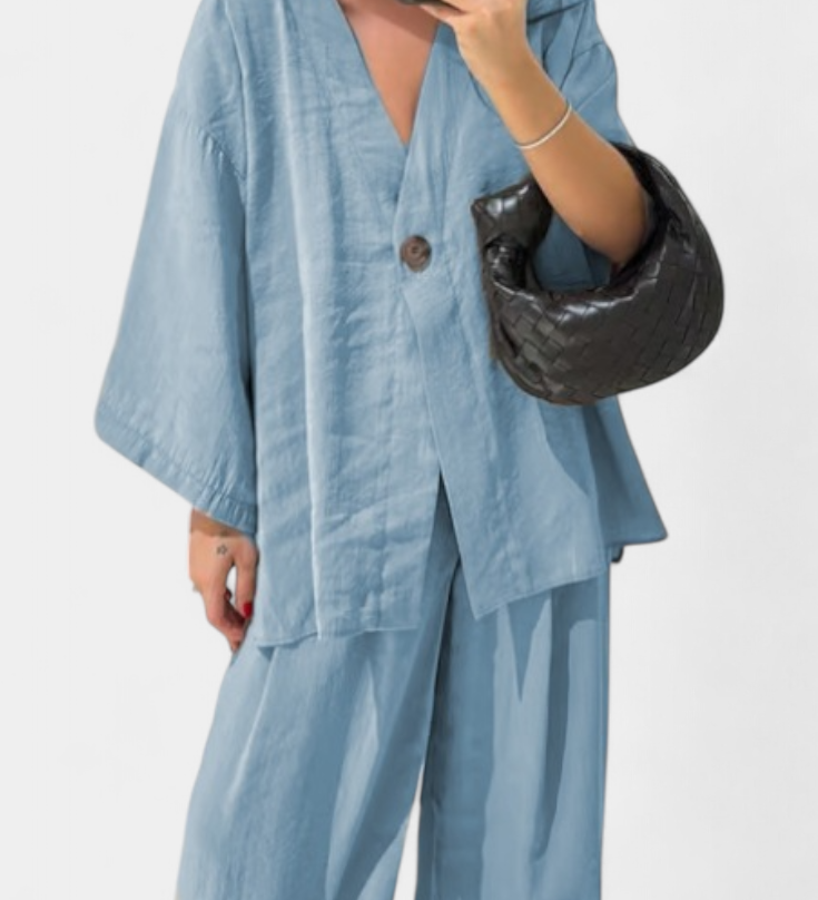 Eli Ensemble Oversize de Top à Col en V et Pantalon Droit