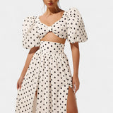 Ensemble Jupe et Haut à Pois Sherine avec Manches Bouffantes