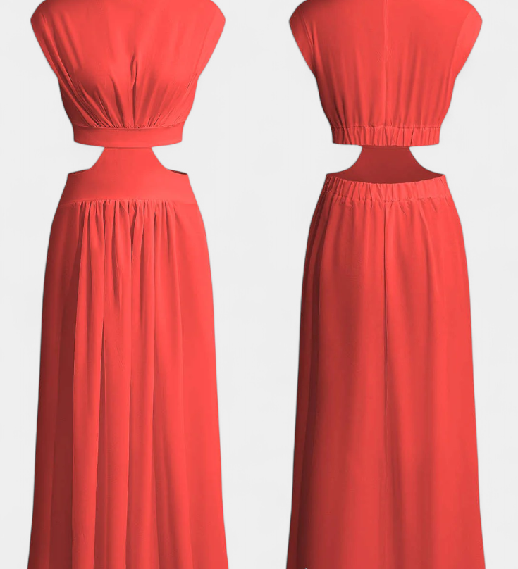 Jocelyn Ensemble Long Minimaliste avec Décolleté Haut et Fente Latérale