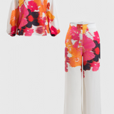 Sybella Ensemble de Deux Pièces avec Épaules Dégagées et Pantalons Amples Imprimés