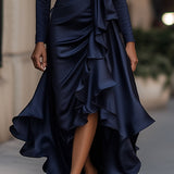 Luna - Robe longue en satin avec volants