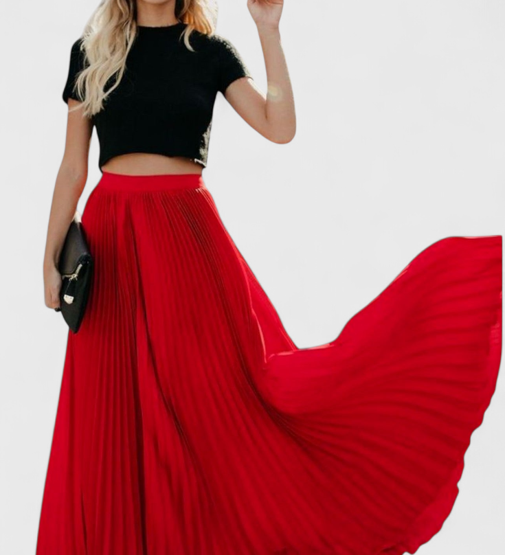 Jupe Longue Plissée Taille Haute Mila