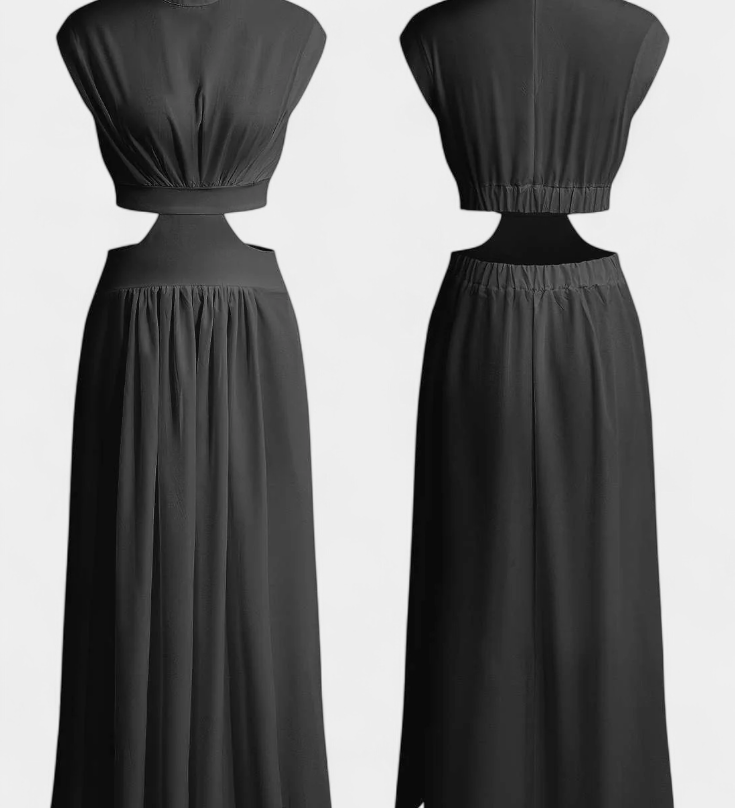 Jocelyn Ensemble Long Minimaliste avec Décolleté Haut et Fente Latérale