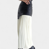 Jupe Maxi Asymétrique en Chiffon et Cuir Synthétique Noelle