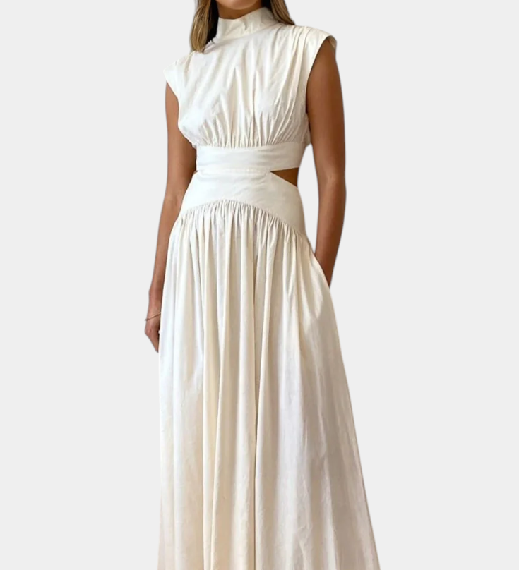 Jocelyn Ensemble Long Minimaliste avec Décolleté Haut et Fente Latérale