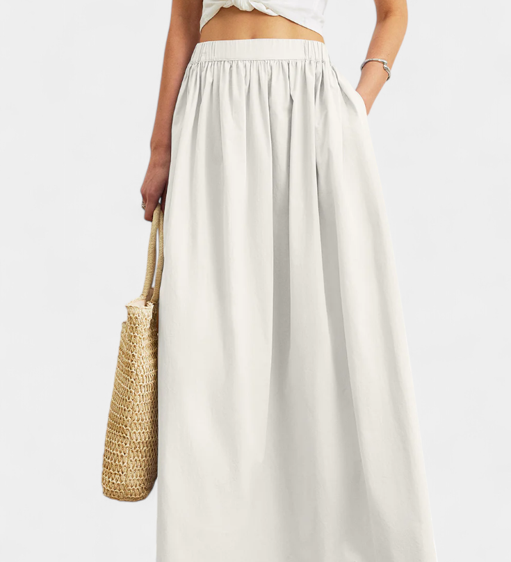 Jupe Yora A-Line en Coton avec Taille Élastique et Poches