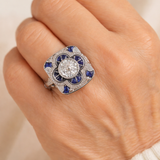 Bague Rétro en Argent avec Zircon Bleu
