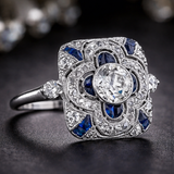 Bague Rétro en Argent avec Zircon Bleu