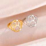 Bague délicate avec empreinte animale – Bague ouverte en acier inoxydable avec motif animal
