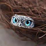 Bague hibou porte-bonheur ajustable en argent avec opale