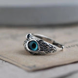 Bague hibou porte-bonheur ajustable en argent avec opale